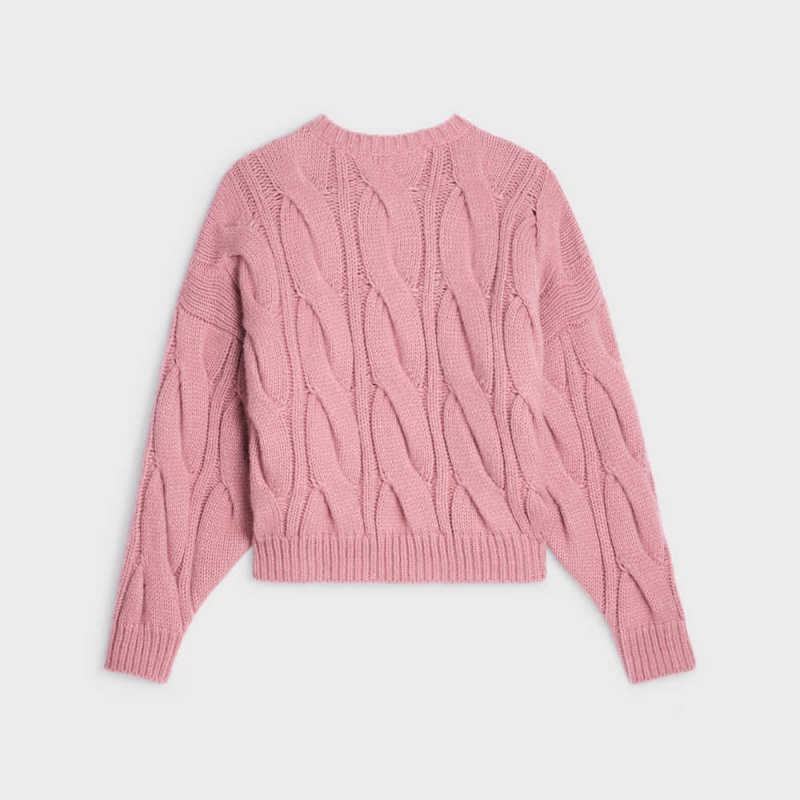 Pink Celine Crew neck in cable-knit Cashmere and silk Knitwear | CL-592707