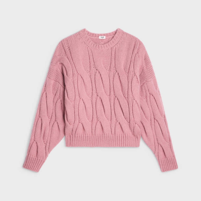 Pink Celine Crew neck in cable-knit Cashmere and silk Knitwear | CL-592707