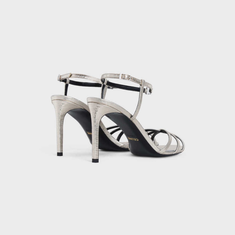 Platinium Celine SOIR in Lizard stamped metalized calfskin Sandals | CL-592597