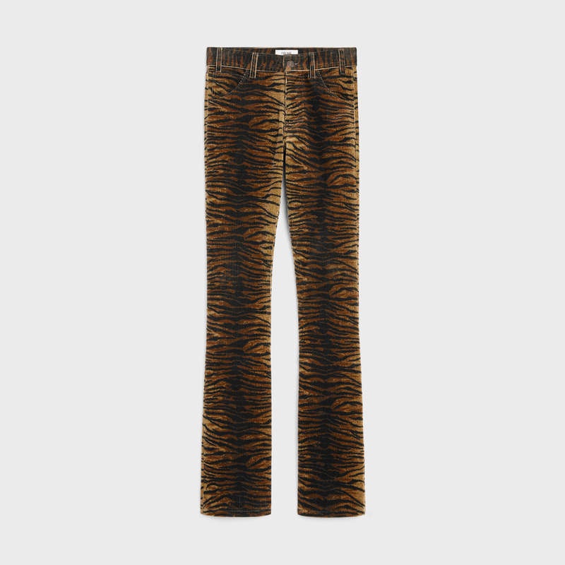 Raw Wash Celine dylan flared jeans in tiger-print corduroy Pants | CL-592045