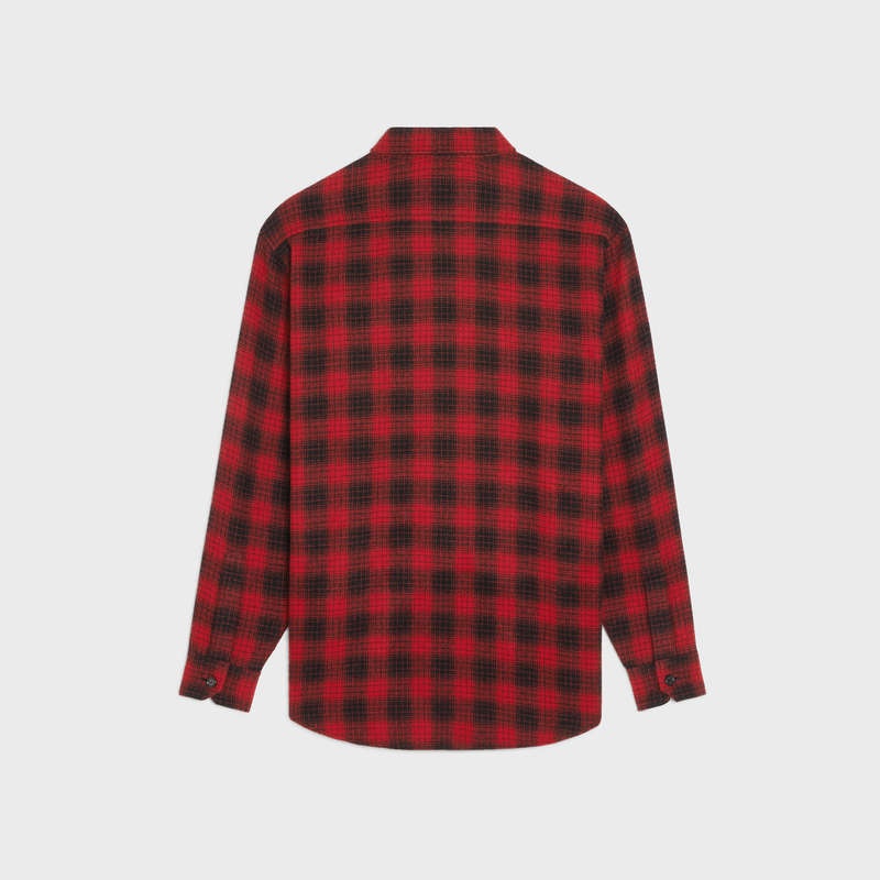 Red/ Black Celine LOOSE IN CHECKED WOOL Shirts | CL-592158