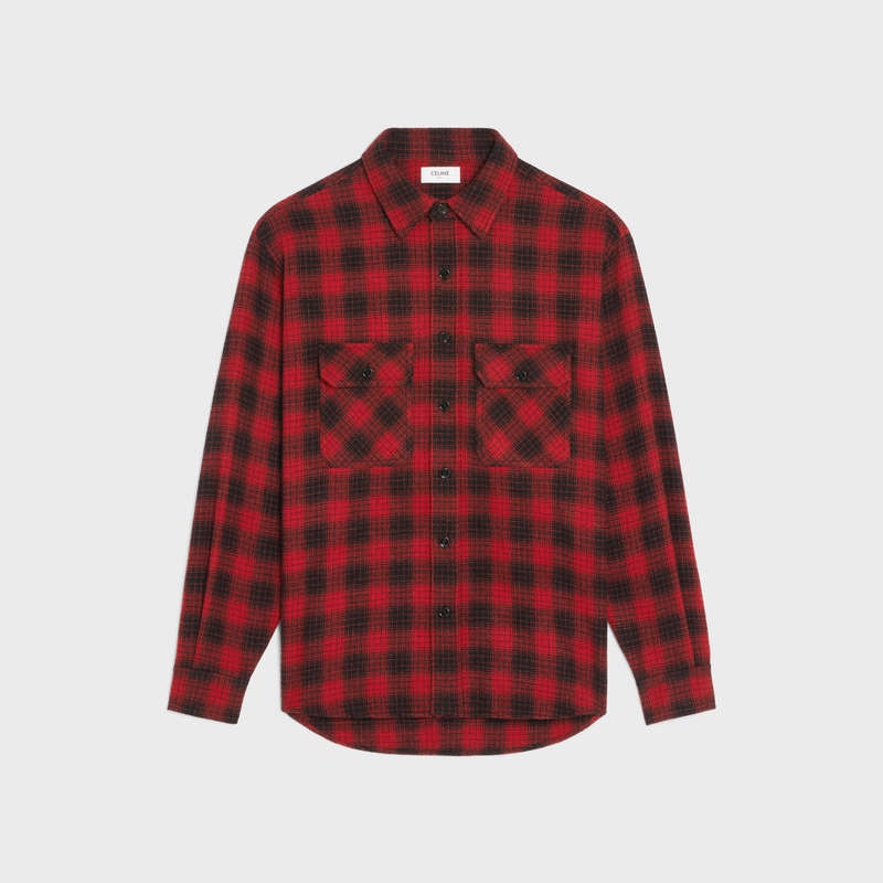 Red/ Black Celine LOOSE IN CHECKED WOOL Shirts | CL-592158