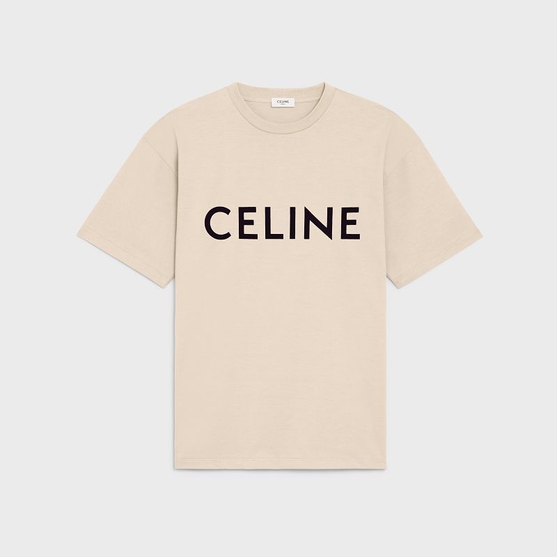 STONE BEIGE / BLACK Celine LOOSE IN COTTON JERSEY T-shirts | CL-592138