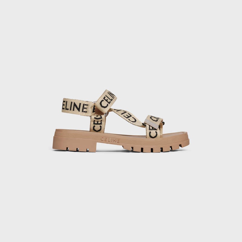 Sand/Black Celine LEO STRAPPY in WITH JACQUARD Sandals | CL-591893