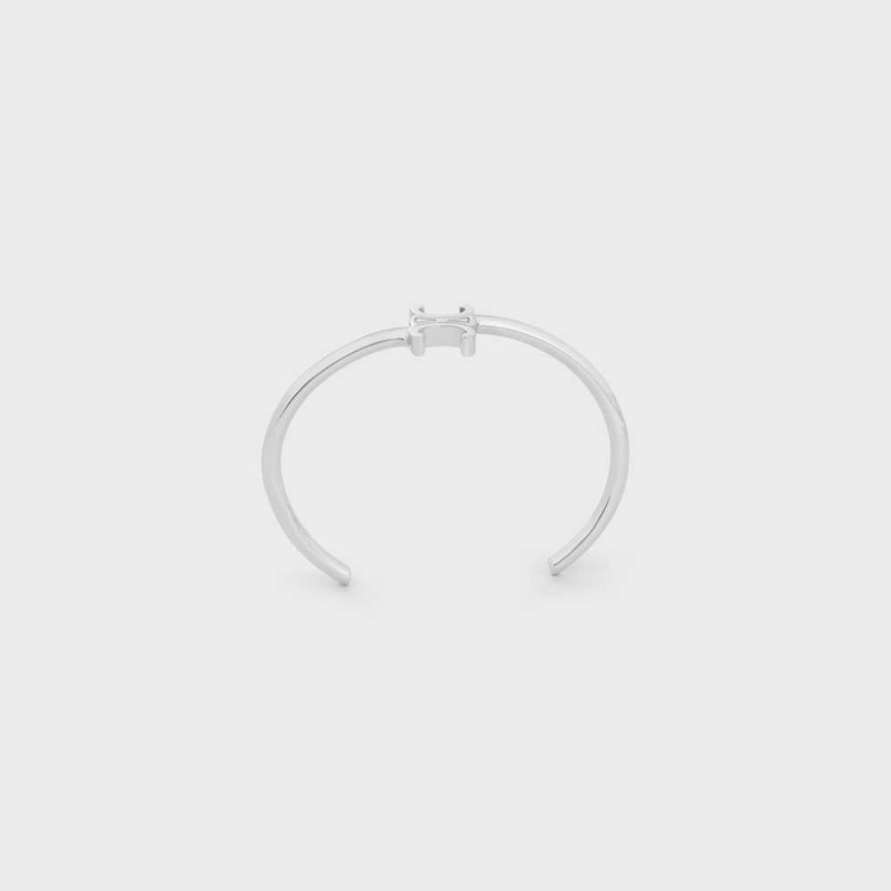 Silver Celine Triomphe Asymmetric Cuff in Brass with Rhodium Finish Bracelets | CL-592200