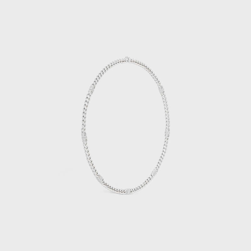 Silver Celine Triomphe Small Gourmette in Brass with Rhodium Finish Necklaces | CL-591658