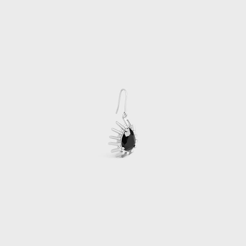 Silver / Black Celine Les Pierres Ear in Brass with Rhodium Finish and Black Strass Earrings | CL-591673