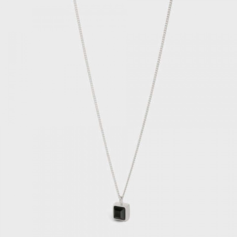 Silver / Onyx Celine Aiguise in Sterling Silver with Rhodium finish and Onyx Necklaces | CL-591664