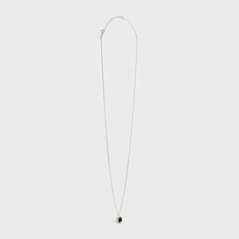 Silver / Onyx Celine Aiguise in Sterling Silver with Rhodium finish and Onyx Necklaces | CL-591664