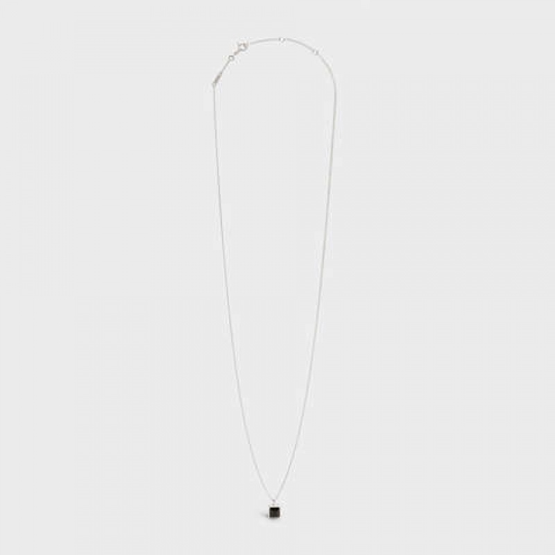 Silver / Onyx Celine Aiguise in Sterling Silver with Rhodium finish and Onyx Necklaces | CL-591664