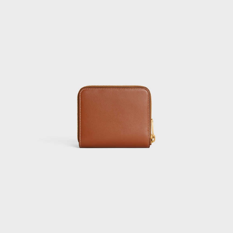 Tan Celine COMPACT ZIPPED CUIR TRIOMPHE IN SMOOTH CALFSKIN Wallets | CL-592998