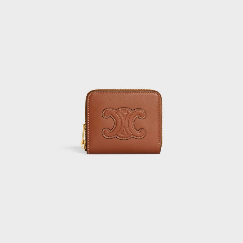 Tan Celine COMPACT ZIPPED CUIR TRIOMPHE IN SMOOTH CALFSKIN Wallets | CL-592998