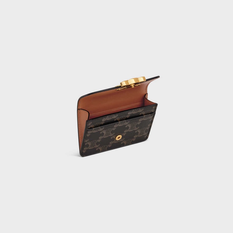 Tan Celine FLAP TRIOMPHE Triomphe Canvas Card Holders | CL-592949