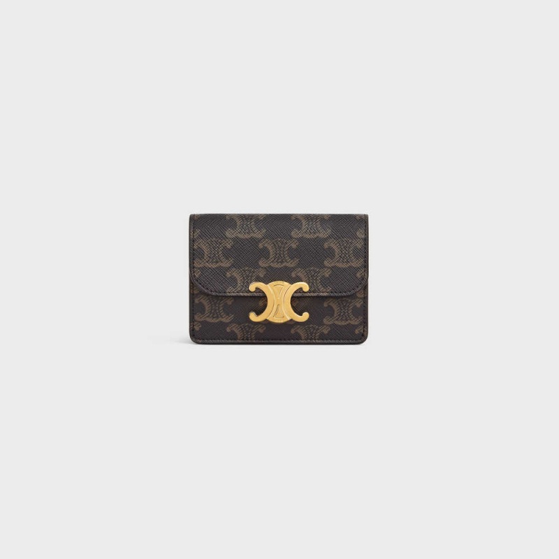 Tan Celine FLAP TRIOMPHE Triomphe Canvas Card Holders | CL-592949