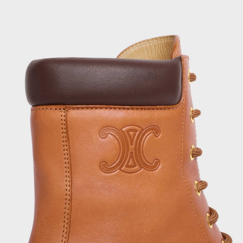 Tan Celine LACE-UP WITH TRIOMPHE BULKY in CALFSKIN Boots | CL-592509