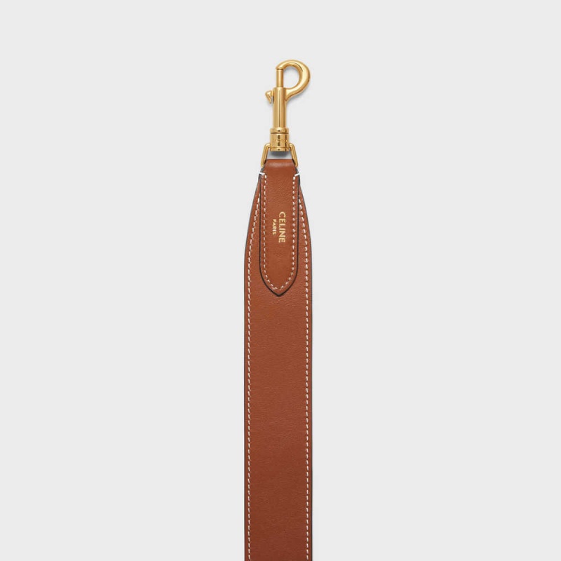 Tan Celine Long Strap in smooth calfskin with GOLD FINISHING Leather Goods Accessories | CL-592902