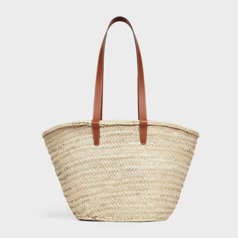 Tan Celine Medium Triomphe Classic in palm leaves and Calfskin Panier | CL-593069