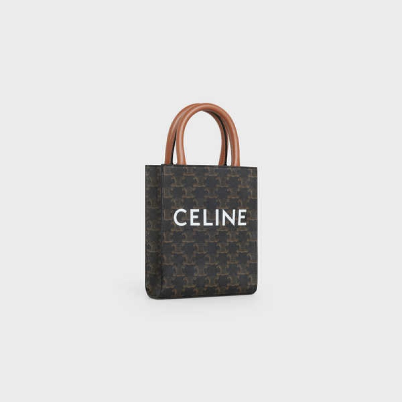 Tan Celine Mini Vertical Cabas in and calfskin with print Triomphe Canvas | CL-593134