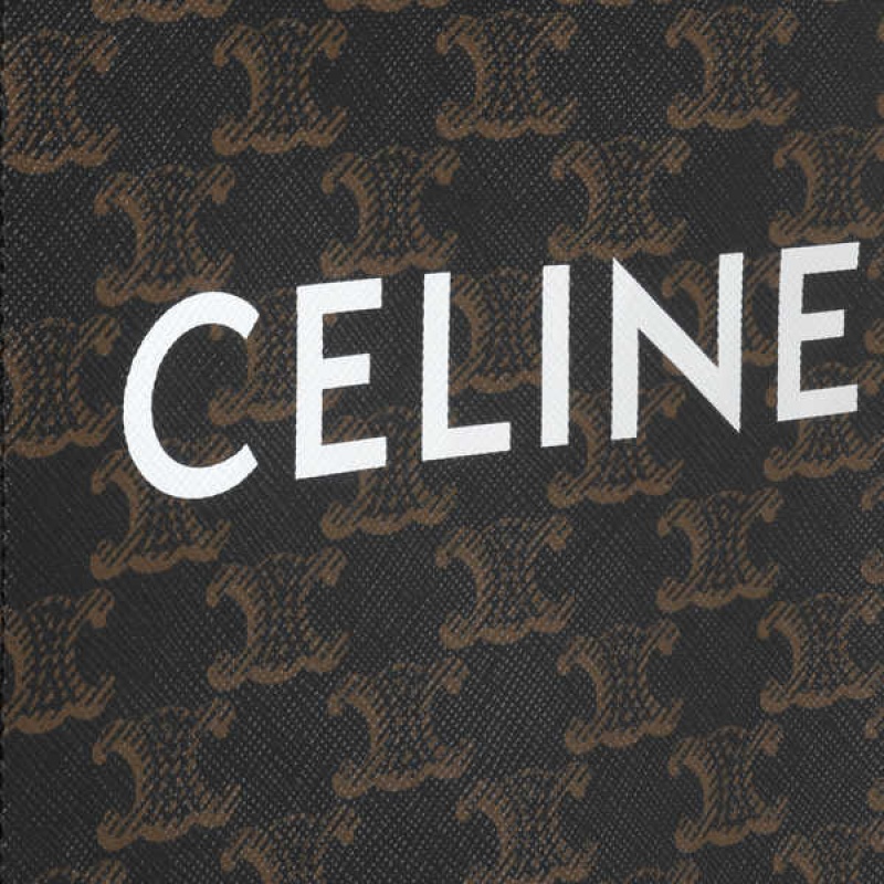 Tan Celine Mini Vertical in Triomphe Canvas and calfskin with print Cabas | CL-593085