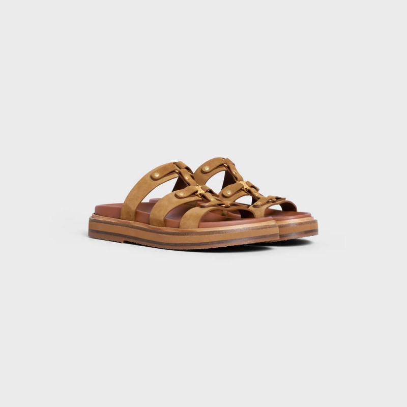 Tan Celine SLIDES TIPPI in Suede Calfskin Sandals | CL-592581