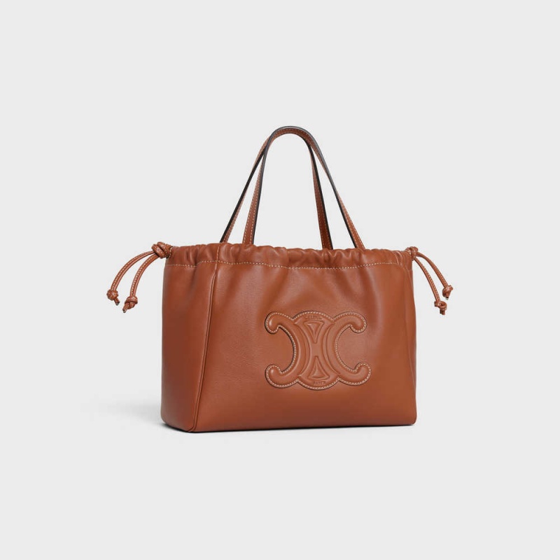 Tan Celine SMALL CABAS DRAWSTRING in Smooth Calfskin Cuir Triomphe | CL-593155