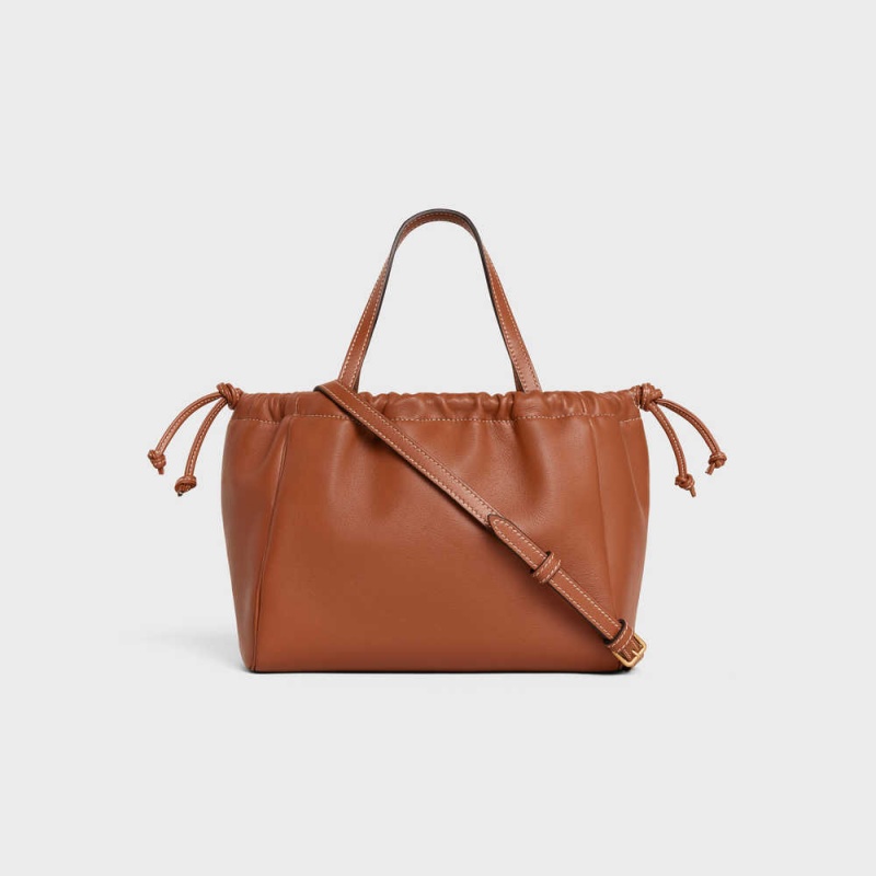 Tan Celine SMALL CABAS DRAWSTRING in Smooth Calfskin Cuir Triomphe | CL-593155