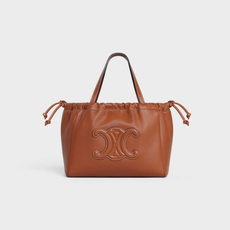 Tan Celine SMALL CABAS DRAWSTRING in Smooth Calfskin Cuir Triomphe | CL-593155