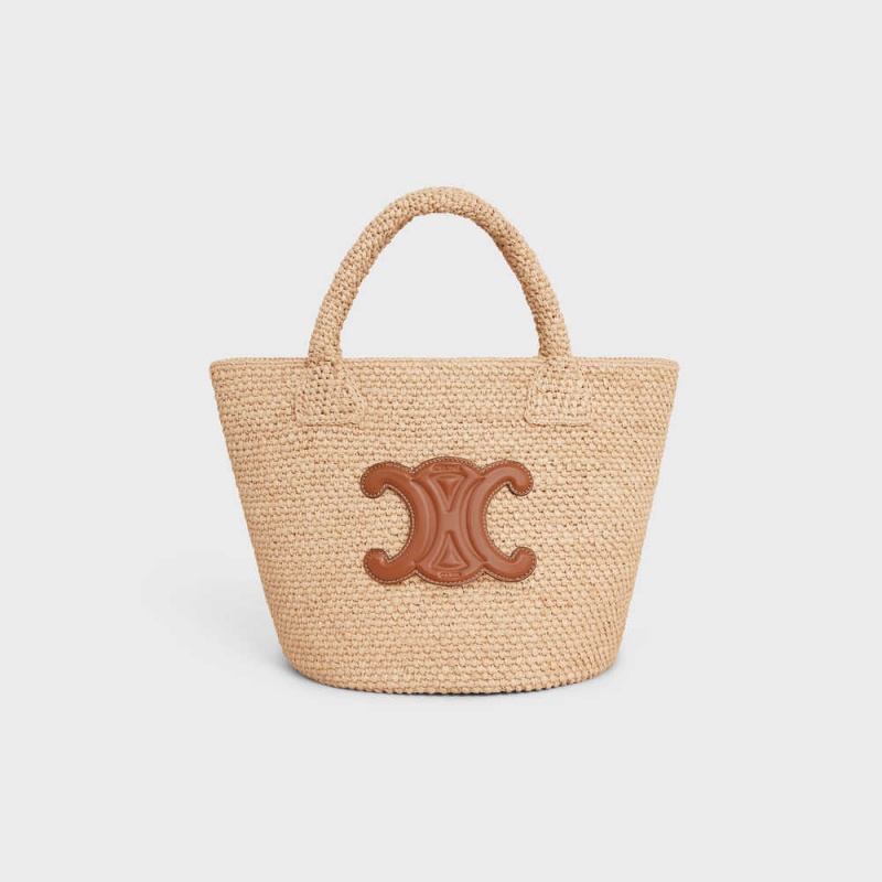 Tan Celine SUPPLE SMALL TRIOMPHE CLASSIC in Raffia and calfskin Panier | CL-593067