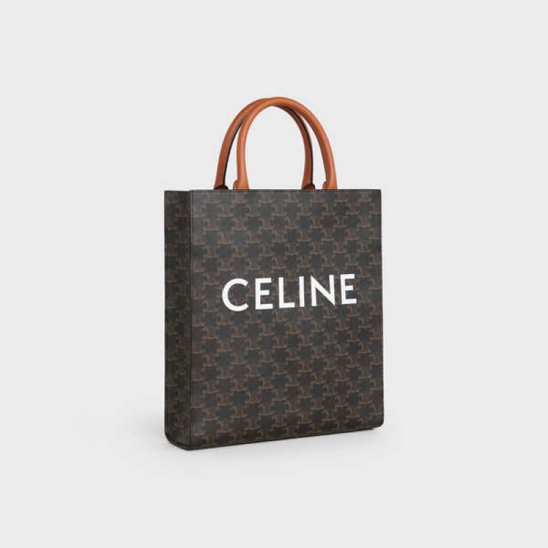 Tan Celine Small Cabas vertical in and calfskin Triomphe Canvas | CL-593133