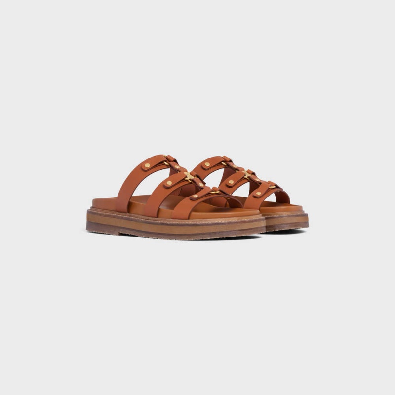 Tan Celine TIPPI SLIDES in CALFSKIN - VEGETAL TANNING Sandals | CL-592580