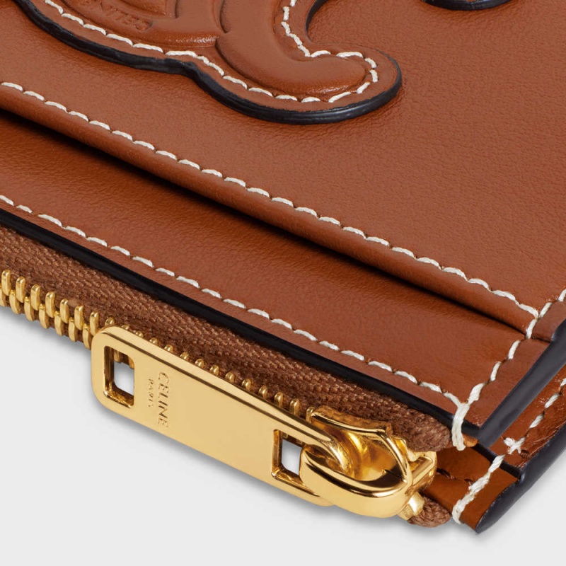 Tan Celine Zipped smooth lambskin Card Holders | CL-592952