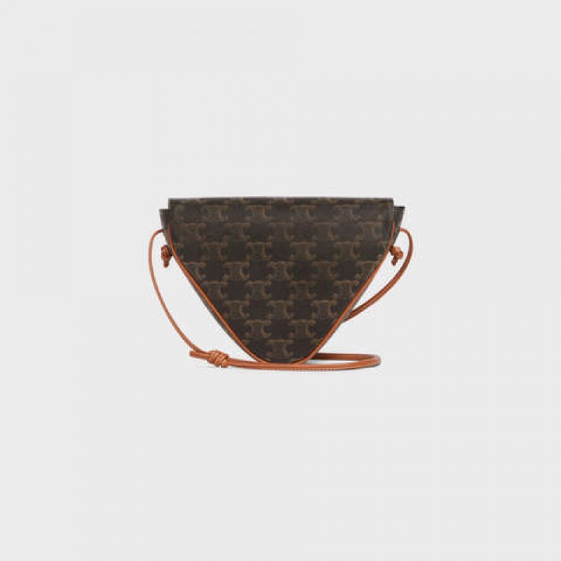 Tan Celine triangle bag in Triomphe Canvas with celine print Messenger Bags | CL-591858