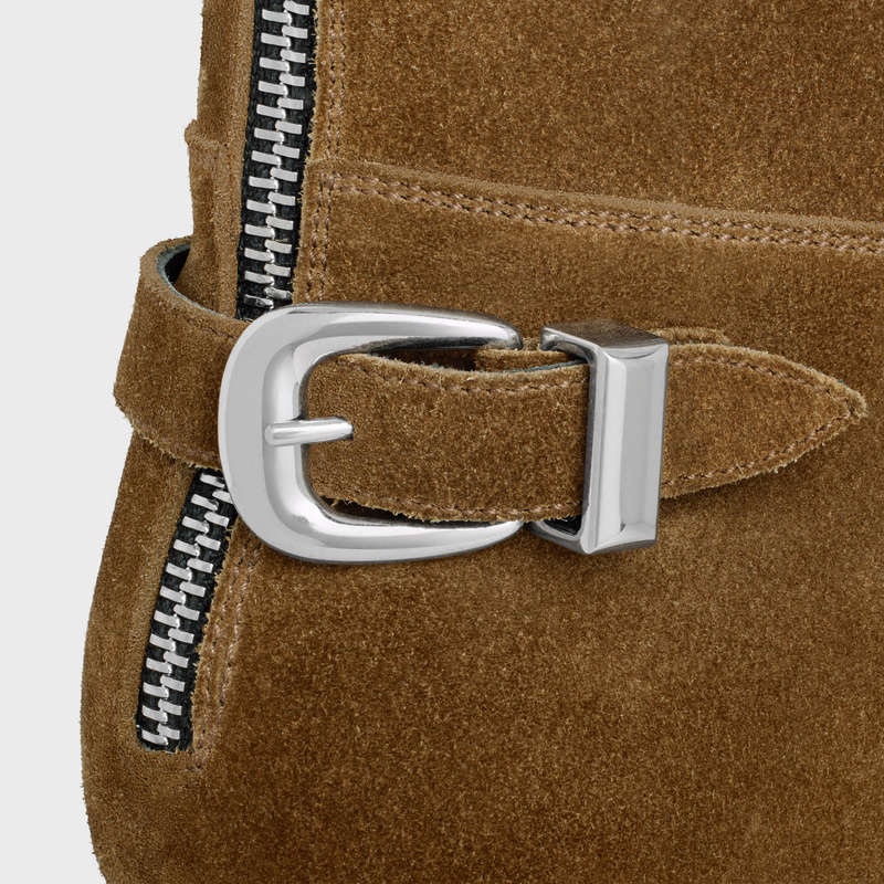 Taupe Celine BACK BUCKLE ZIPPED ISAAC in Suede Calfskin Boots | CL-591863