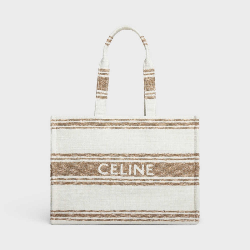 Tobacco / Tan Celine Large Thais in STRIPED TEXTILE WITH JACQUARD Cabas | CL-593074