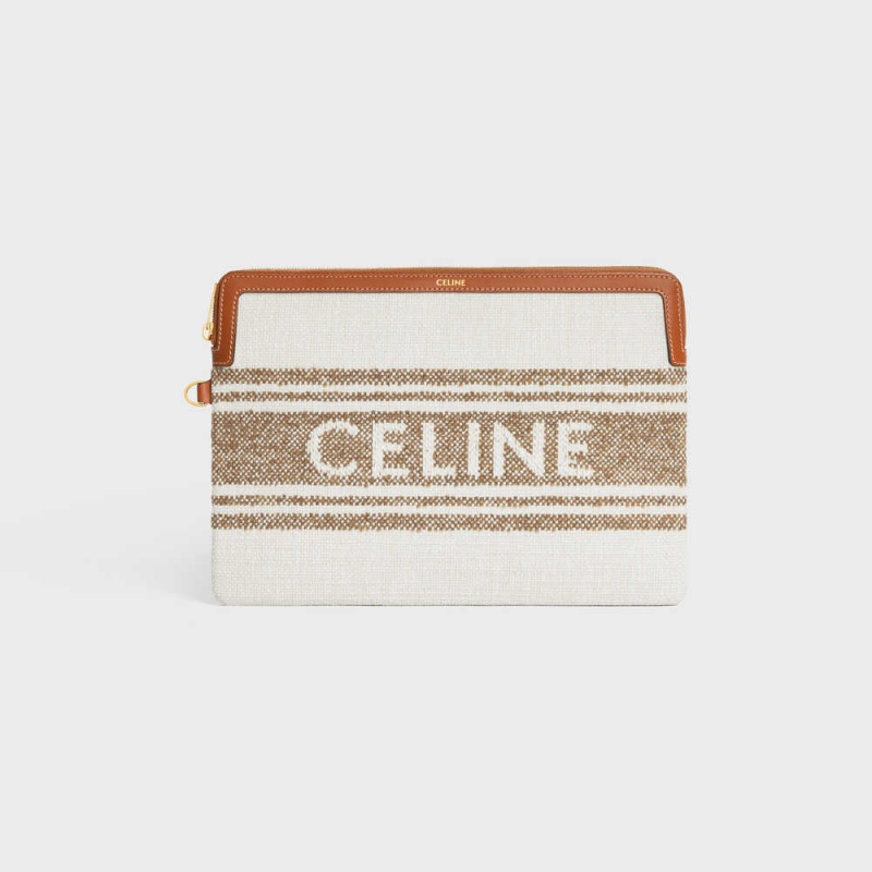 Tobacco / Tan Celine STRAP in STRIPED TEXTILE with celine JACQUARD Pouch | CL-592887