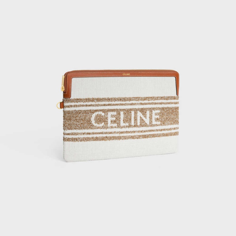 Tobacco / Tan Celine STRAP in STRIPED TEXTILE with celine JACQUARD Pouch | CL-592887