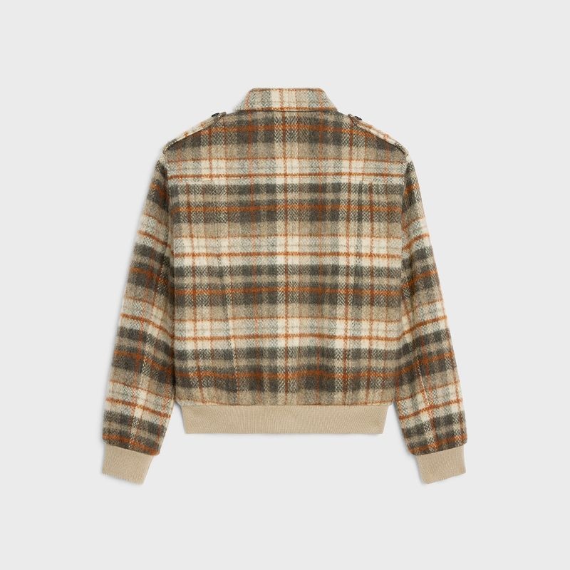 VANILLE/BRUN/ROUILLE Celine loose teddy in brushed checked tweed Blousons | CL-591940