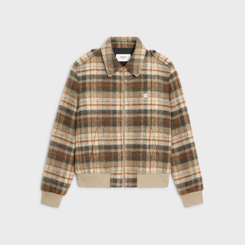 VANILLE/BRUN/ROUILLE Celine loose teddy in brushed checked tweed Blousons | CL-591940