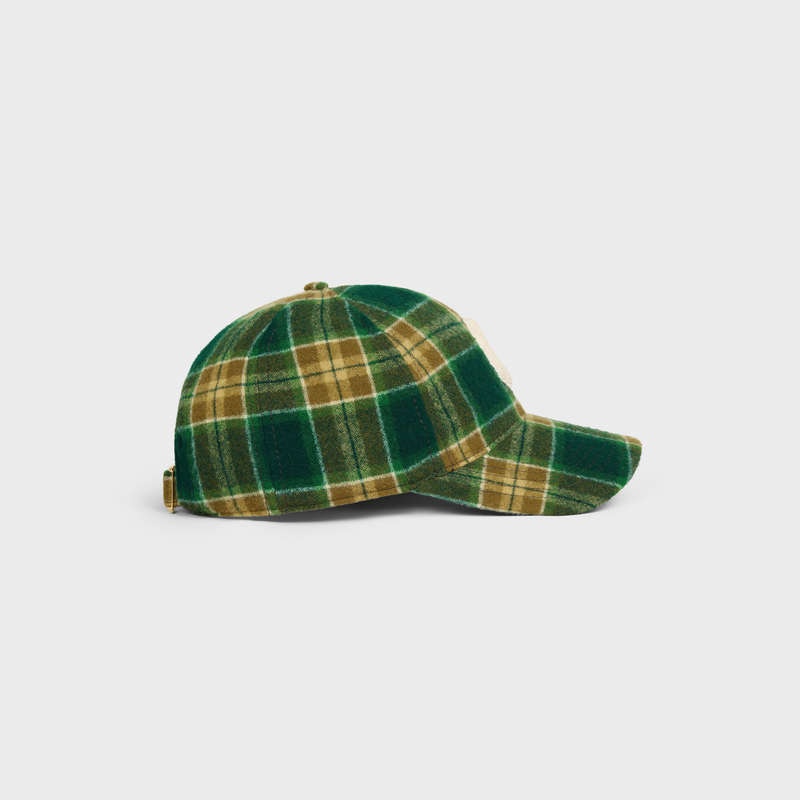 VERT/KAKI/CRAIE Celine INITIAL SNAPBACK IN CHECKED WOOL Cap | CL-591698