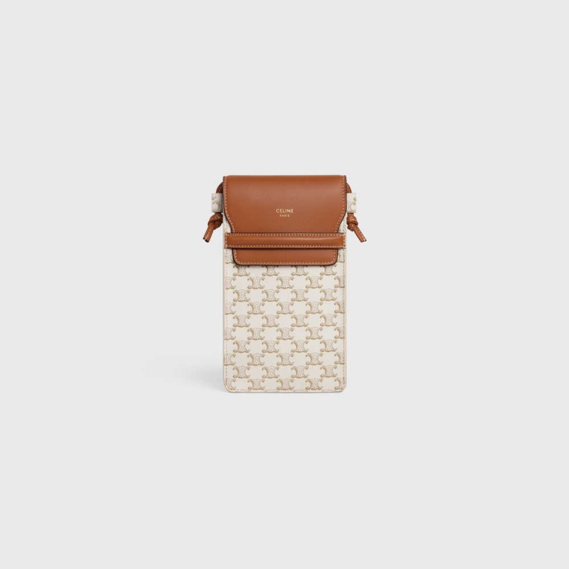 White/Tan Celine FLAP in Triomphe Canvas and Pouch | CL-592891