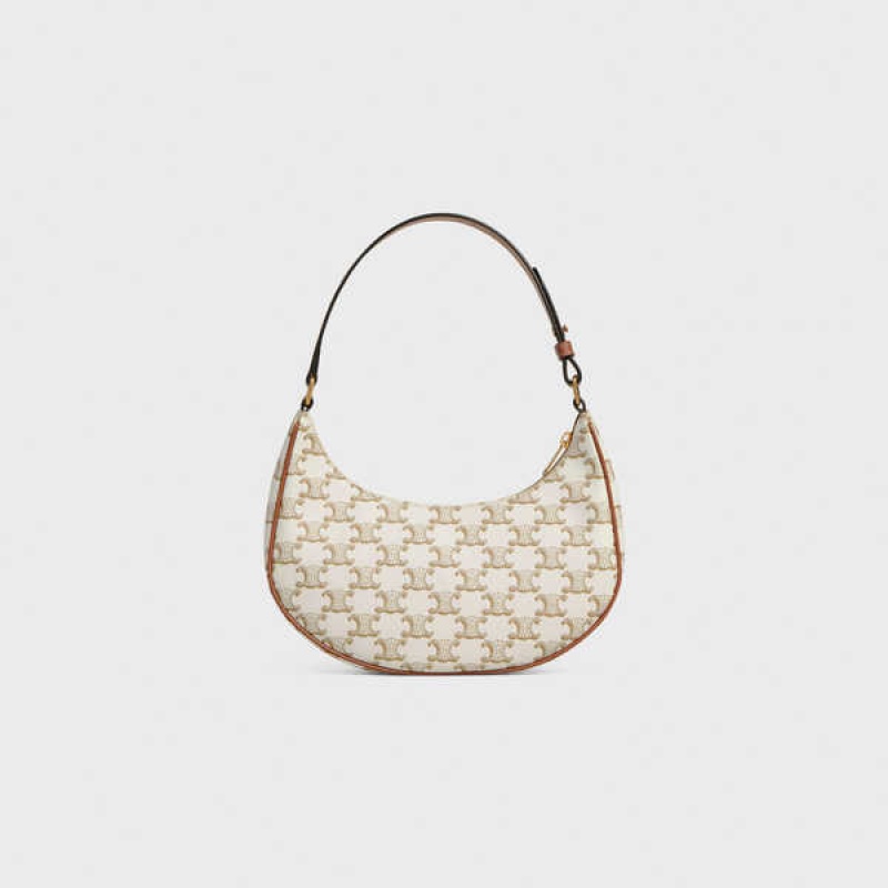 White Celine Ava Bag in and calfskin Triomphe Canvas | CL-593130