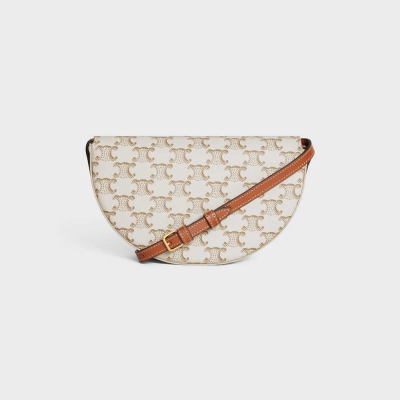 White Celine Besace Cuir Triomphe in and Calfskin Triomphe Canvas | CL-593138