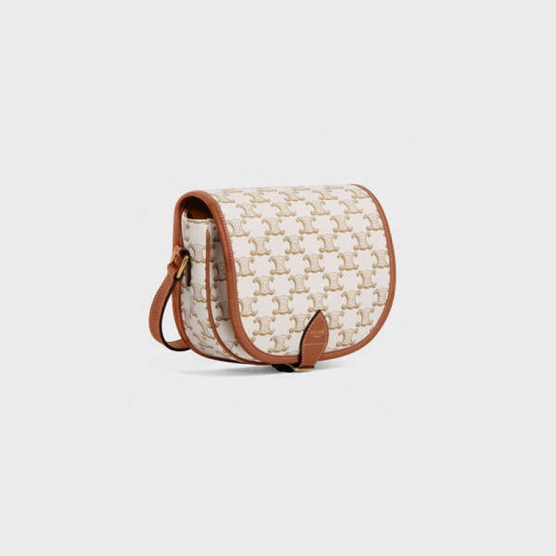 White Celine Medium Folco bag in and calfskin Triomphe Canvas | CL-593127