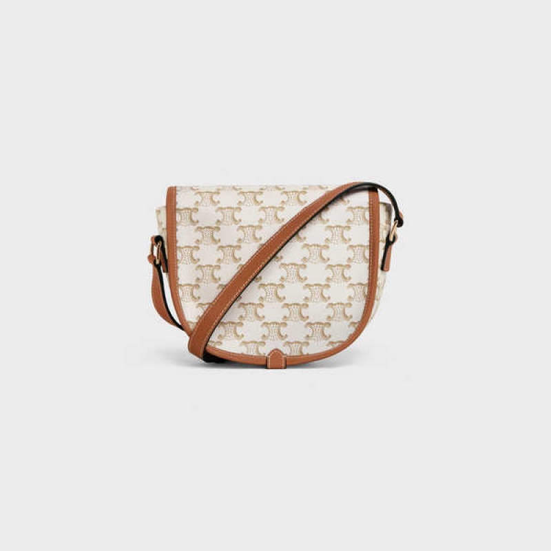 White Celine Medium Folco bag in and calfskin Triomphe Canvas | CL-593127