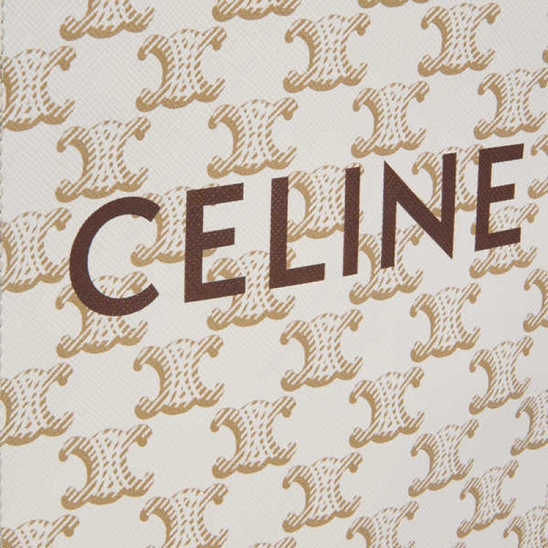 White Celine Mini Vertical in Triomphe Canvas and calfskin with print Cabas | CL-593086