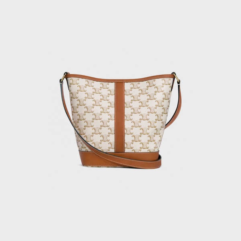 White Celine Small Bucket in and calfskin Triomphe Canvas | CL-593124