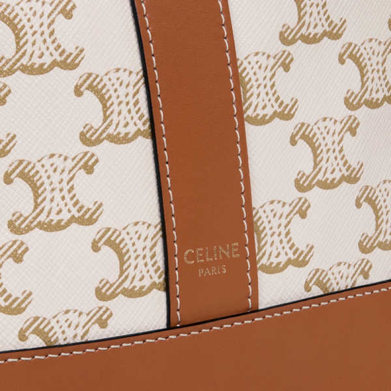 White Celine Small Bucket in and calfskin Triomphe Canvas | CL-593124