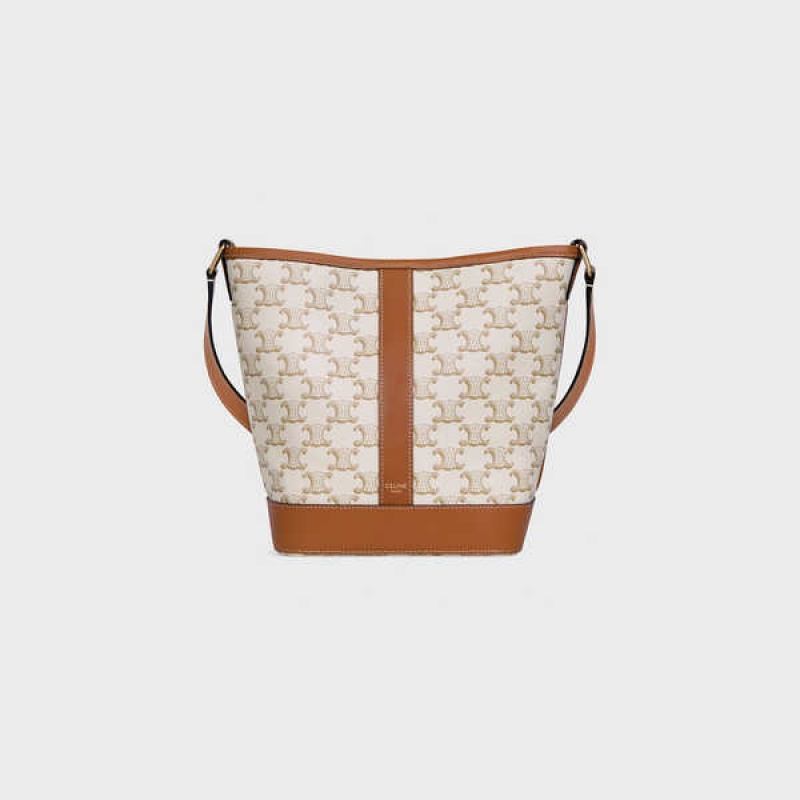 White Celine Small Bucket in and calfskin Triomphe Canvas | CL-593124