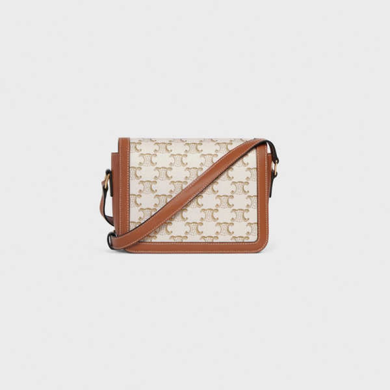 White Celine Teen Bag in Canvas and Calfskin Triomphe | CL-593207