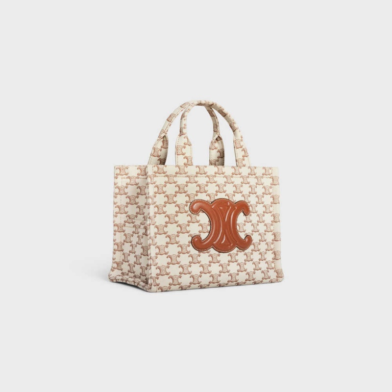 White Celine small thais in TEXTILE WITH TRIOMPHE CANVAS PRINT AND CALFSKIN Cabas | CL-593077